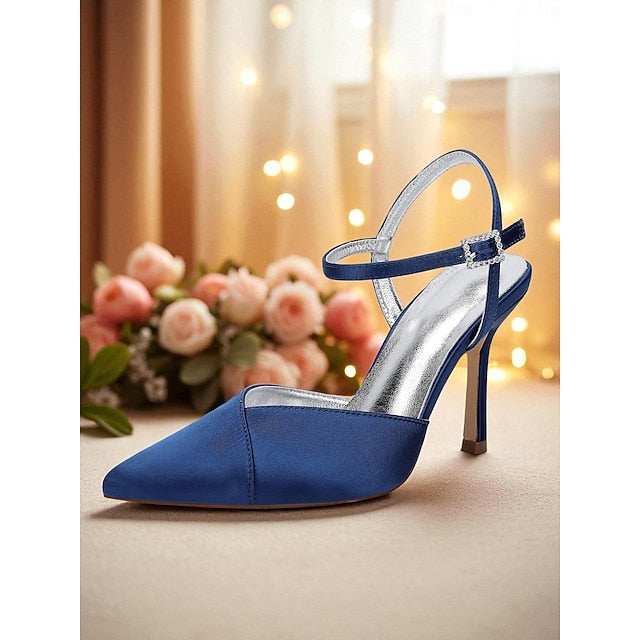 - Heels Green Satin Strap Women's Stiletto with Ankle