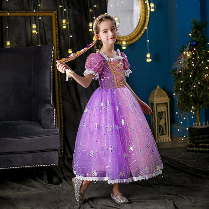 Flower Cosplay Princess Rapunzel Dress Girl Cloak