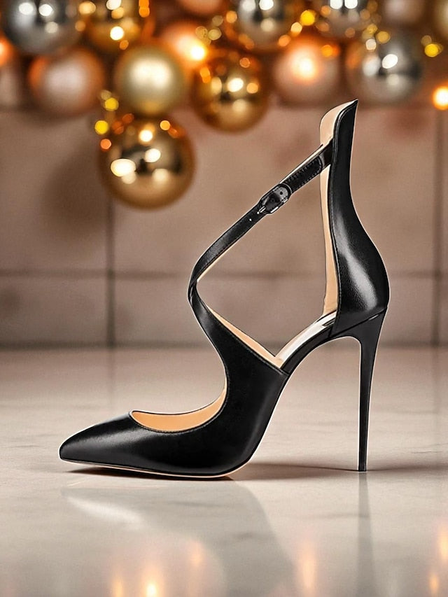 Stiletto Purple - Patent Heels Strappy Leather Women's