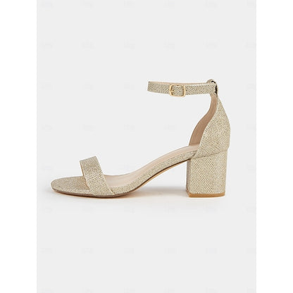 Women's with Ankle Sandals Stylish Block Heel Gold Glitter