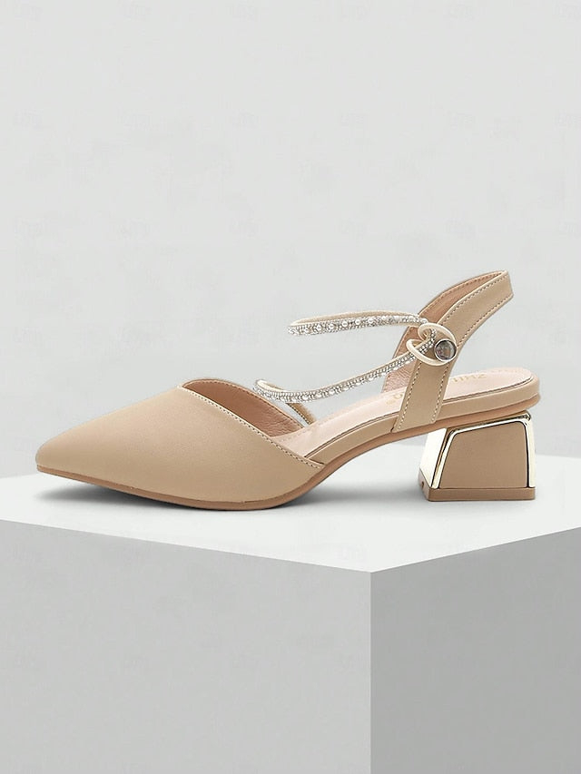 Toe Elegant Pointed with Women's Heels Slingback Rhinestone