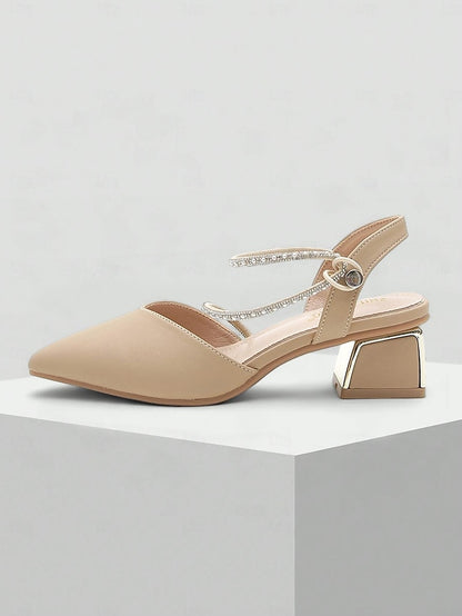 Toe Elegant Pointed with Women's Heels Slingback Rhinestone