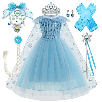 Theme Elsa Dress Princess Girl Flower Frozen Party Fairytale
