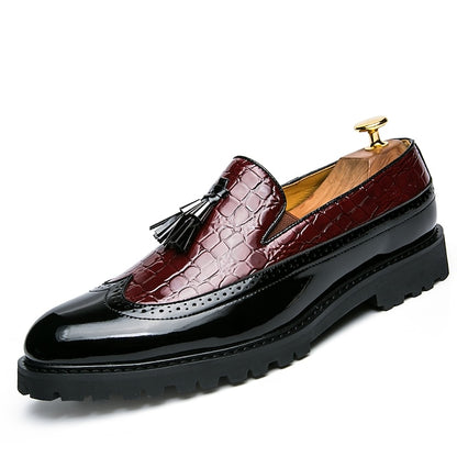 Pattern - Black Loafers Stylish Crocodile and Men's Red