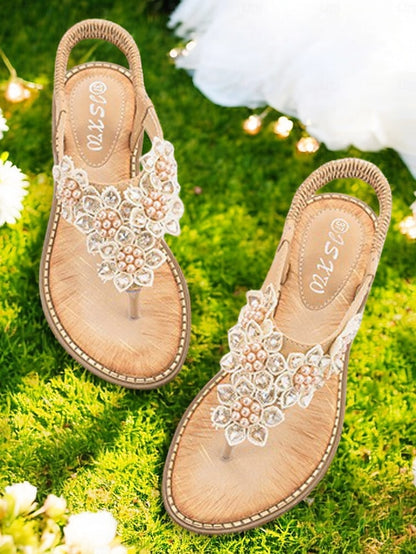 Comfortable Beaded with Flat Floral Design Slip-Ons