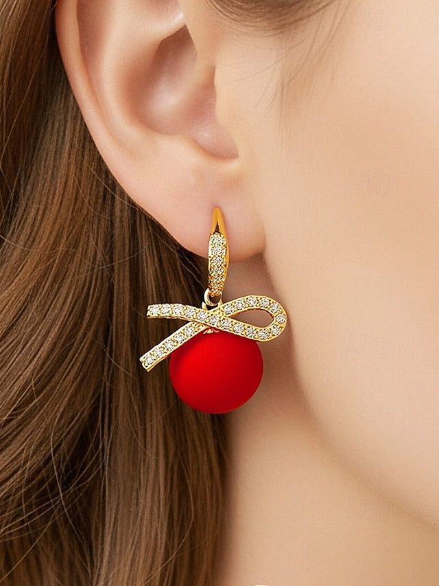 Bow Rhinestone Women's Pearl with and Earrings Christmas