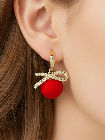 Bow Rhinestone Women's Pearl with and Earrings Christmas