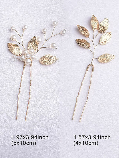 and Accessory Silver Faux Leaf with Set Gold Pearls Hair Bridal