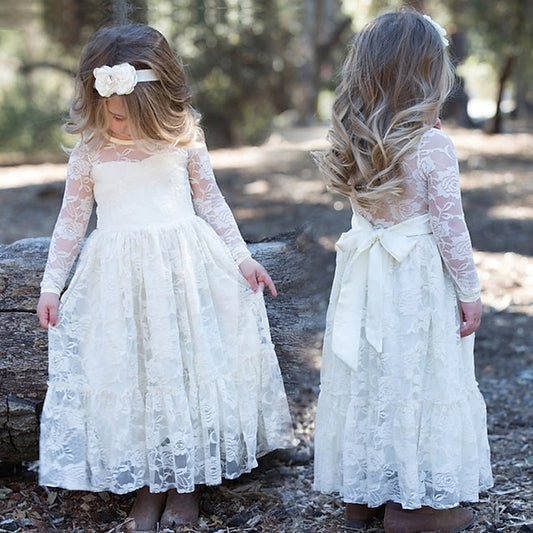 Flower Colored Kids Girl Girls' Long Solid Dress