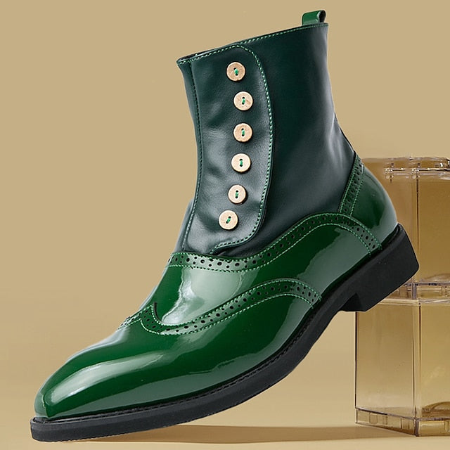 Leather - Wingtip Vintage Boots Button Stylish Men's Green