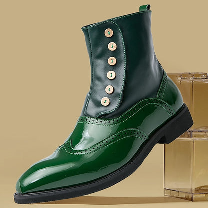 Leather - Wingtip Vintage Boots Button Stylish Men's Green