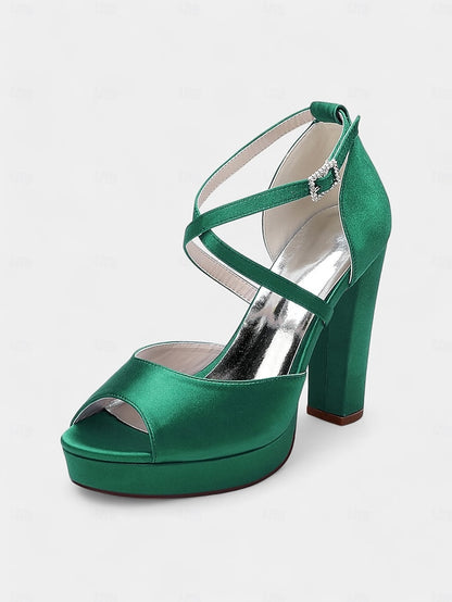 Platform Toe Sandals with Peep Women's and Satin High Heel