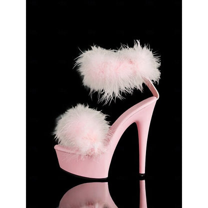 High –Stylish Heels with Fluffy Pink Sandals Platform