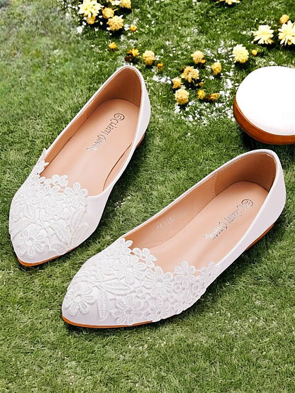Lace Elegant for Brides Women's Ballet – White Flats