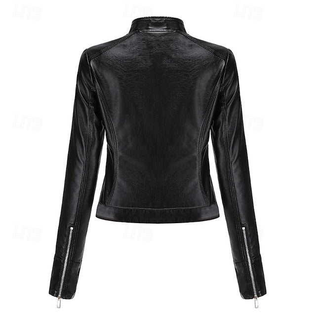 Zipper Women's Pocket Faux Comfortable Leather Jacket
