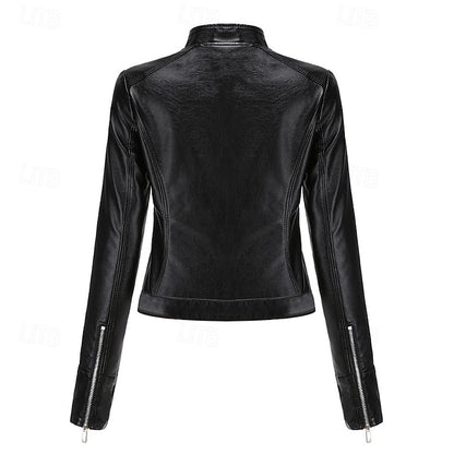 Zipper Women's Pocket Faux Comfortable Leather Jacket