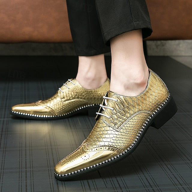 Faux Shiny Men's – Metallic Gold Shoes Oxford
