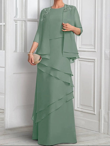 Piece Formal Elegant Mother Dress the A-Line of Suit Two Bride