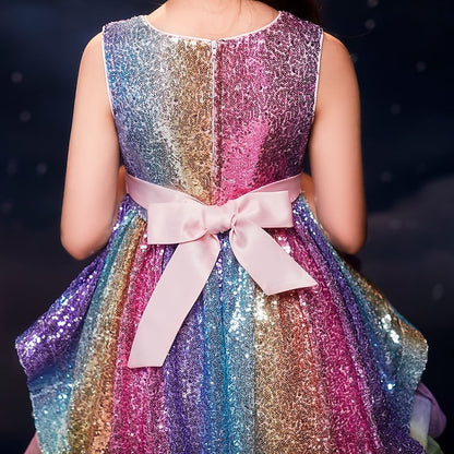 Dress Wedding colour Girls' Party Sequin Sleeveless Kids