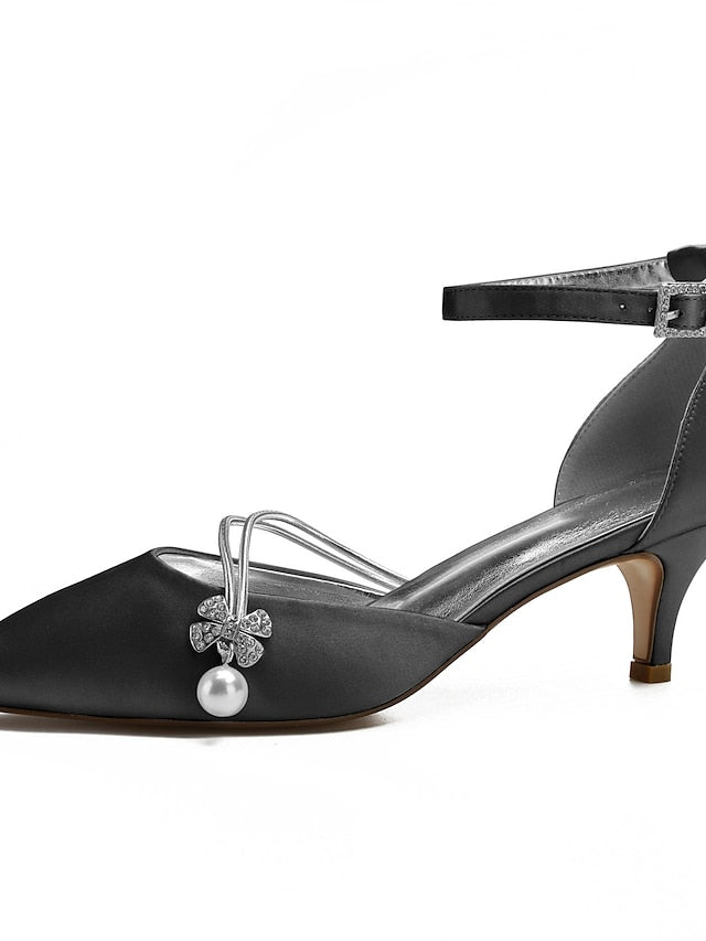 and Heels with Pearl Blue Satin Kitten Women's Dark