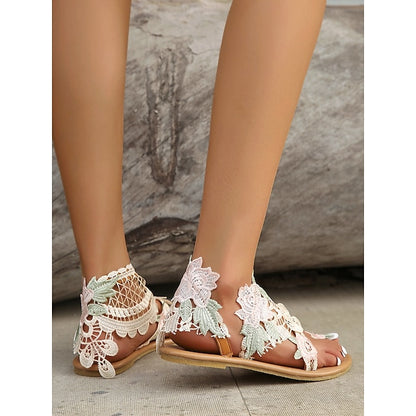 Lace Women's Sandals Floral – Boho Vintage-Inspired Flat
