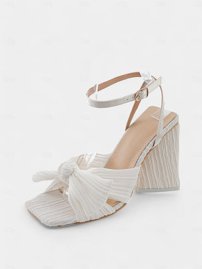 Sandals with Knot Textured Heel Detail and Rose Gold Block