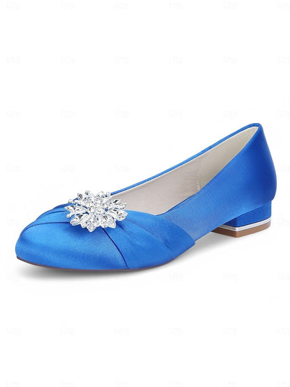 Elegant Wedding White Crystal Satin Flats Women's –