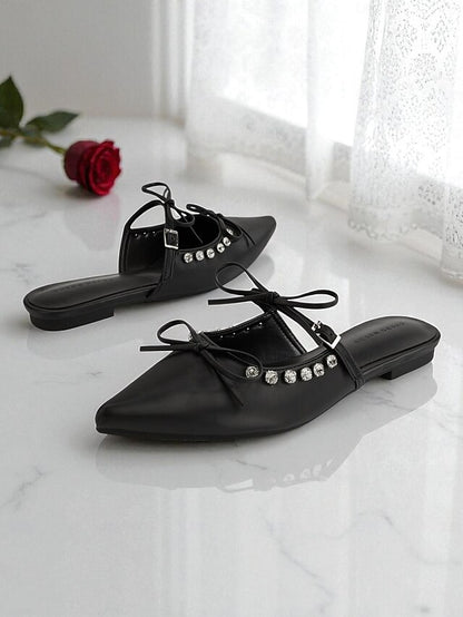 Rhinestone Black Women's Pointed Flats with Toe