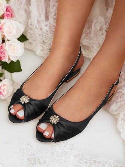 Wedding Crystal Satin with Women's Slingback Heels
