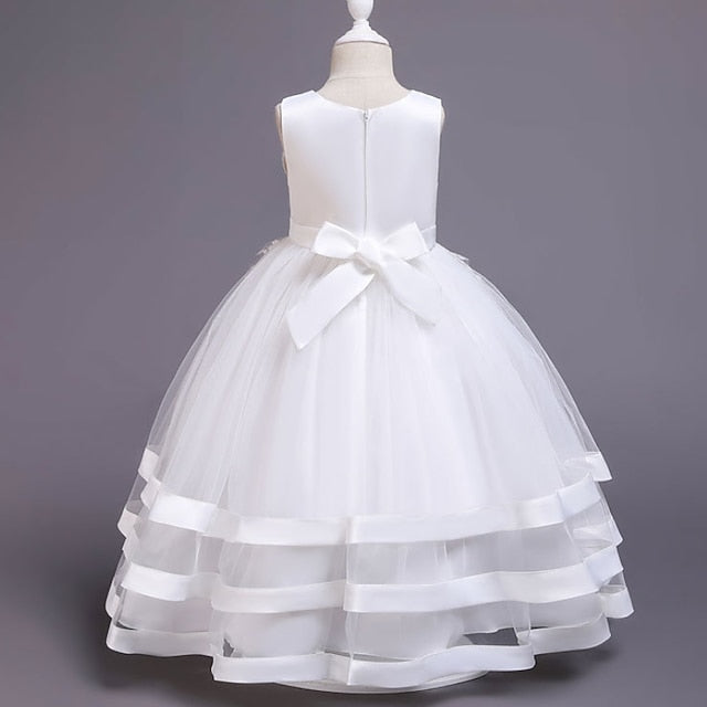 Sleeveless Party Kids Dress Girls' Colored Wedding Solid