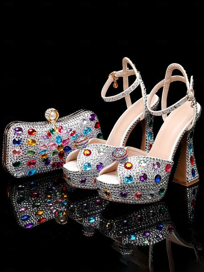 Platform Heel Sandals High with Matching Women's Rhinestone