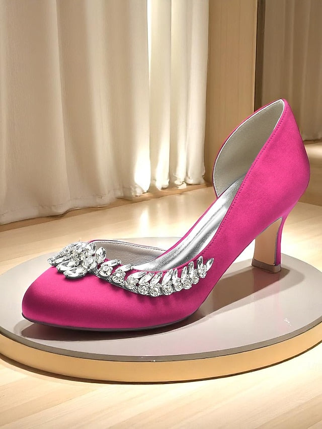 Toe Silver Heels Round Satin Kitten Women's Low - Heel