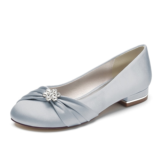 with Satin Light Flats Women's Wedding Rhinestone Blue