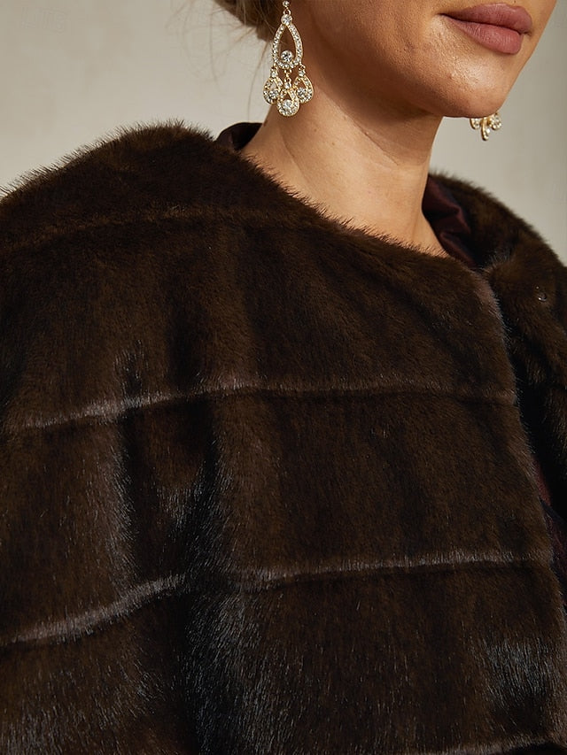 Shrug Brown Fur Faux Formal Cocktail Women's Wrap Party