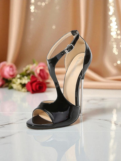 Open - Patent Red Strappy Leather Heels Women's Stiletto