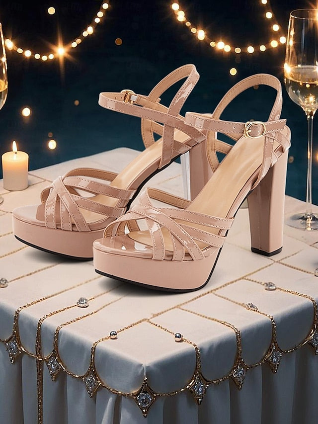 for Women High Heel Platform Strappy Sandals – Nude