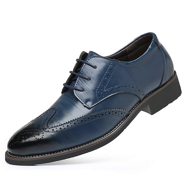Brogue Shoes with Classic Men's Blue Faux Oxford Leather