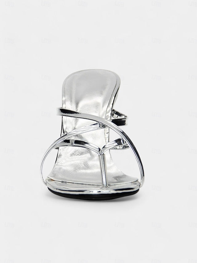 Sandals with Sculpted Design Unique Heel Metallic Flat - Gold