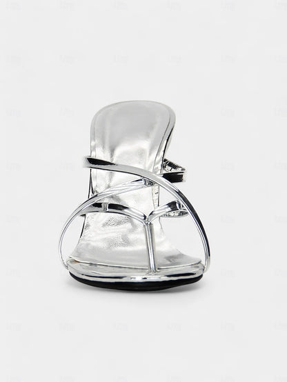 Sandals with Sculpted Design Unique Heel Metallic Flat - Gold