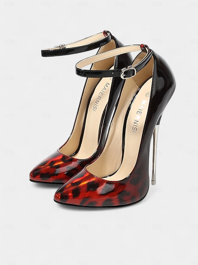 Sexy Women's Stiletto Print Pumps Leopard Patent – Red