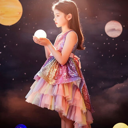 Dress Wedding colour Girls' Party Sequin Sleeveless Kids