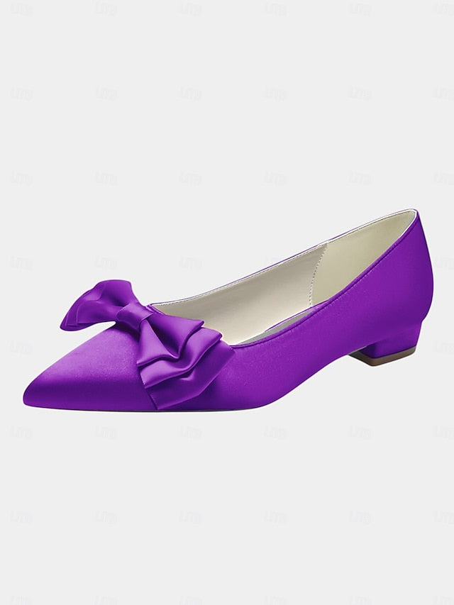 Pointed - Bow Flats Women's Elegant Satin Green Toe