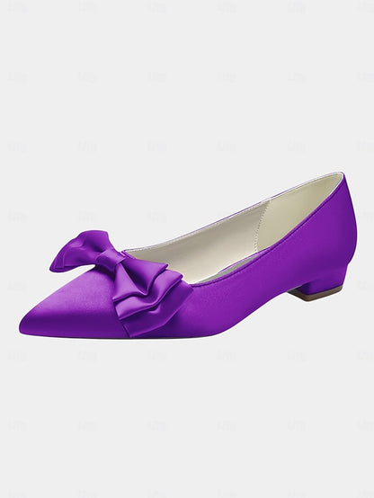 Pointed - Bow Flats Women's Elegant Satin Green Toe