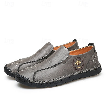 Men's Beige Genuine Faux Leather Moccasins – Handmade