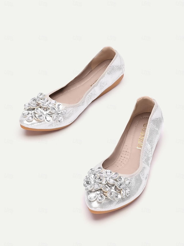 Foldable Silver Rhinestone Flats with Women's