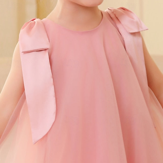 Sleeveless Floral Color Dress Kids Party Solid Girls'