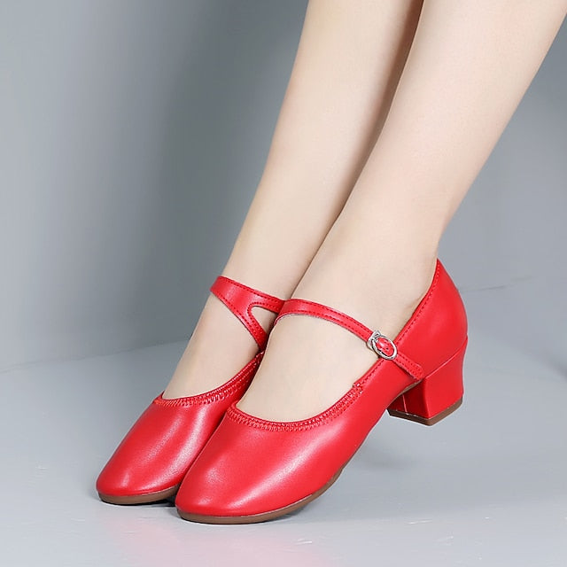 Heel Women's Jane Buckle Mary Shoes Gold Low Dance with