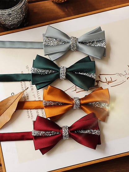 Burgundy Embellishment Crystal Elegant Tie – Satin Bow with