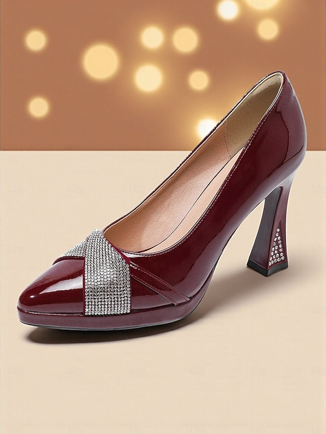 Burgundy Heels Patent with Pointed Women's Leather Toe