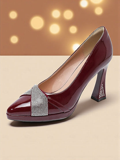 Burgundy Heels Patent with Pointed Women's Leather Toe